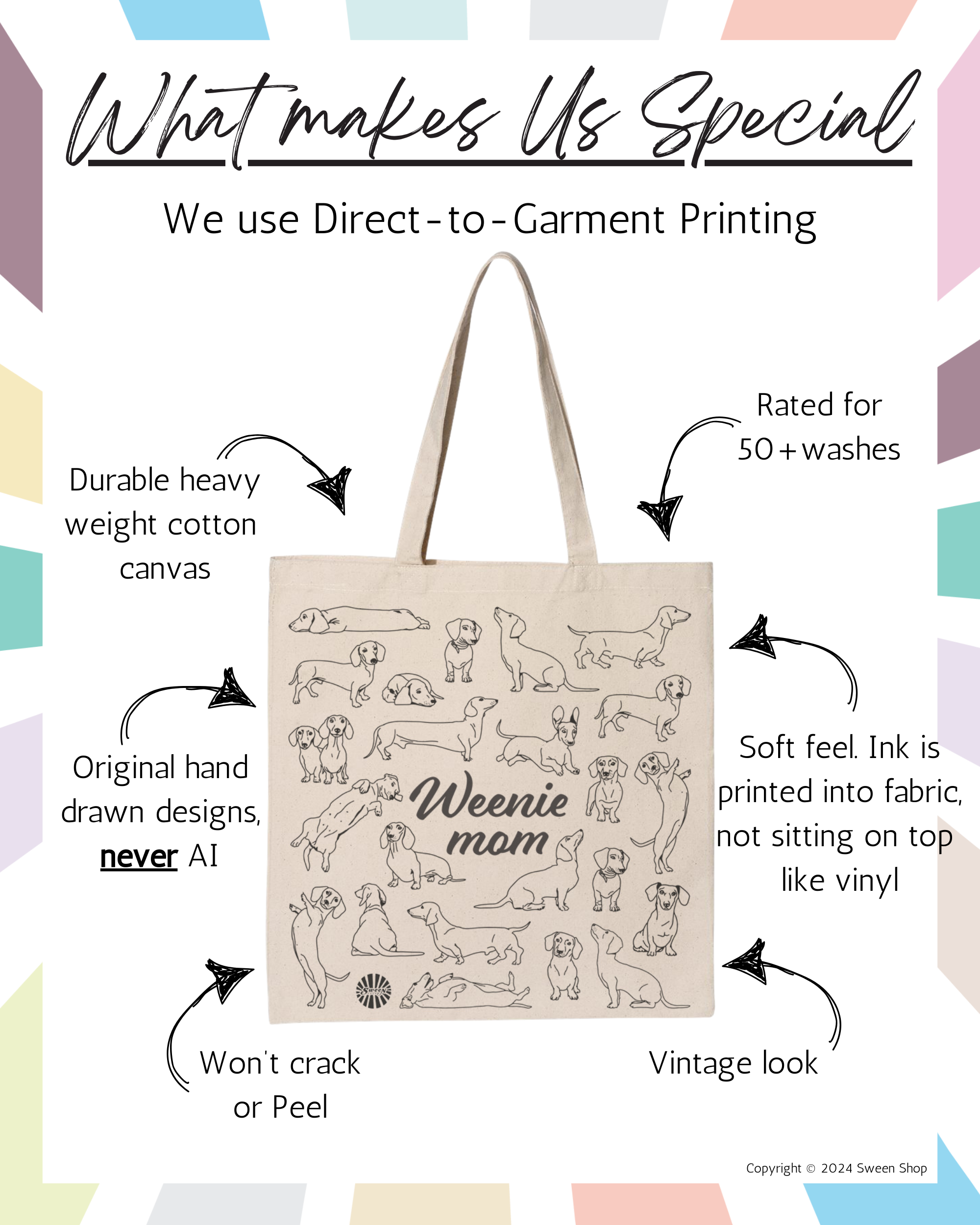 Sween Shop - Wholesale Tote Bag - Women's - Weenie Mom Dachshund Tote Bag for Pet Dog Mom Doxie Gift3