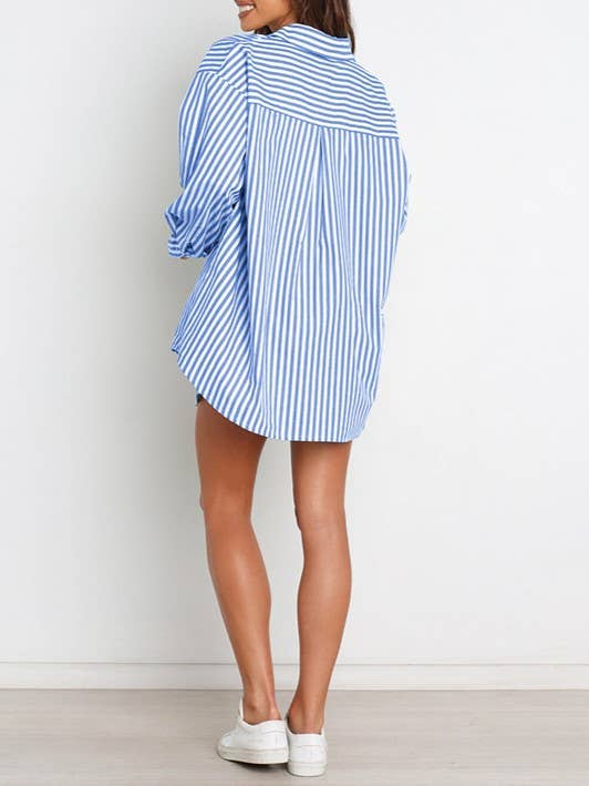 Rosa Clothing - Wholesale Top & Short Set (NOT Loungewear) - Women's - classic striped long sleeve shirt & short set holiday dressy21