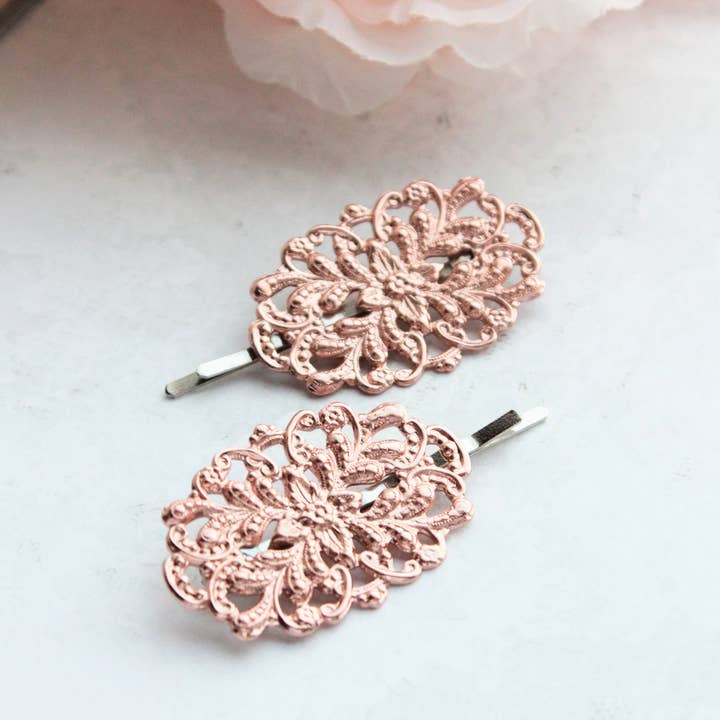 A Pocket of Posies - Wholesale Bobby Pin - Women's - Filigree Bobby Pins - Antiqued Gold Brass - 2 pc