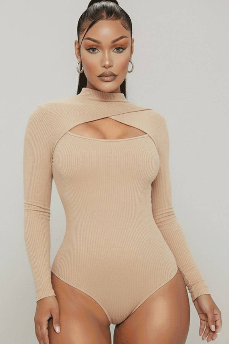 CAPELLA APPAREL - Wholesale Bodysuit - Women's - Front Cutout Long Sleeve Bodysuit3