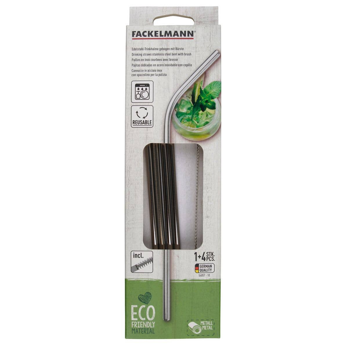 Fackelmann – wholesale Sugrör – Set med 4 böjda sugrör i rostfritt stål med rengöringsborste från Fackelmann5