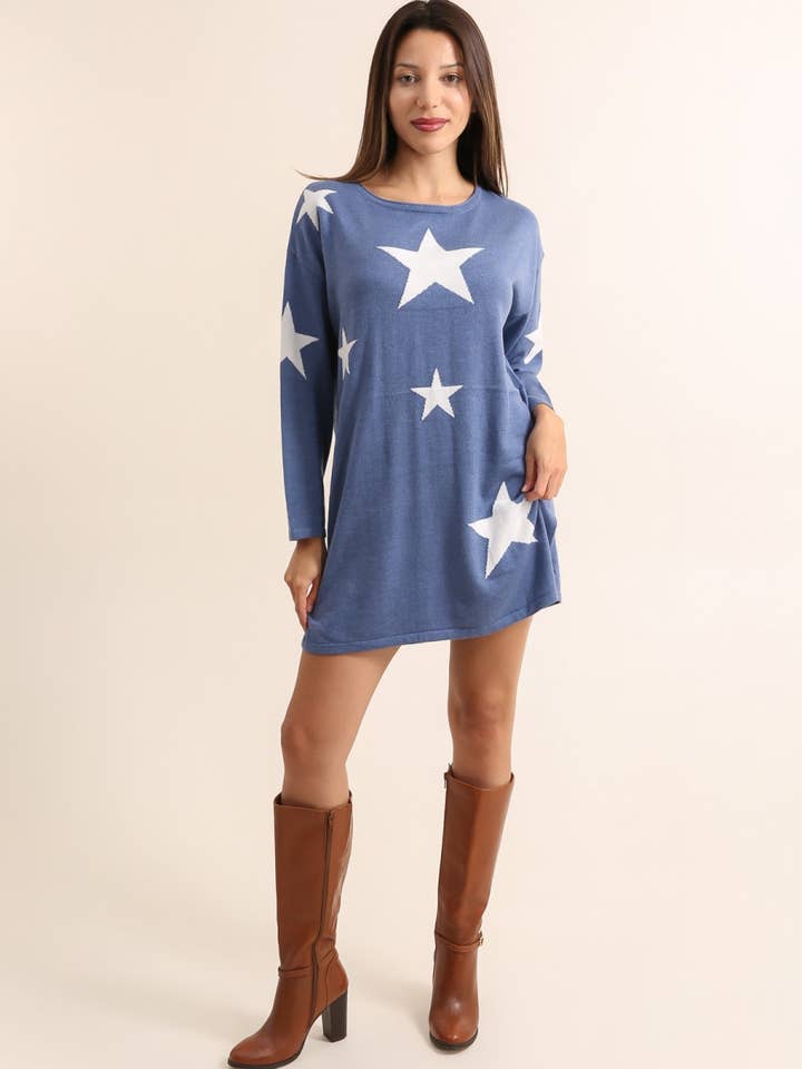 Vestido suéter de tricô oversized com estampa de estrelas - 8705 por atacado de CHOKLATE PARIS