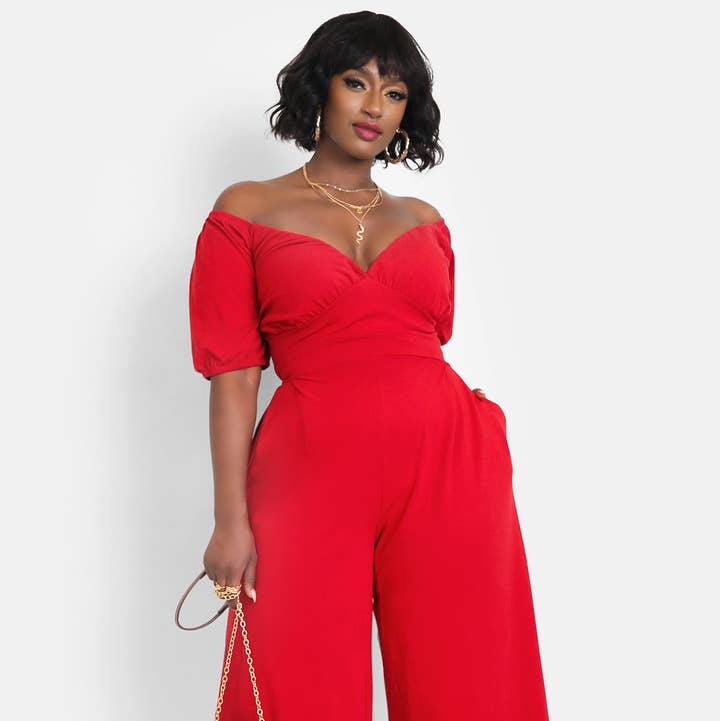 Hiding Something Peasant Top Wide Leg Jumpsuits w. Pockets for wholesale by REBDOLLS