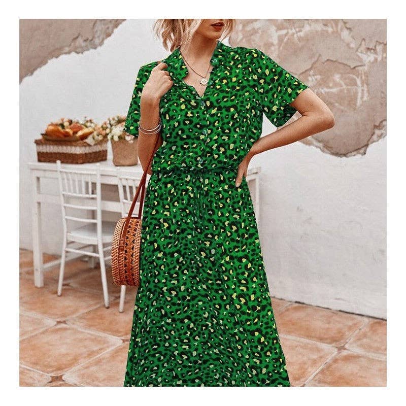 kycozy – wholesale Dress – Women's – Leopard Print Short Sleeve Midi Dress1