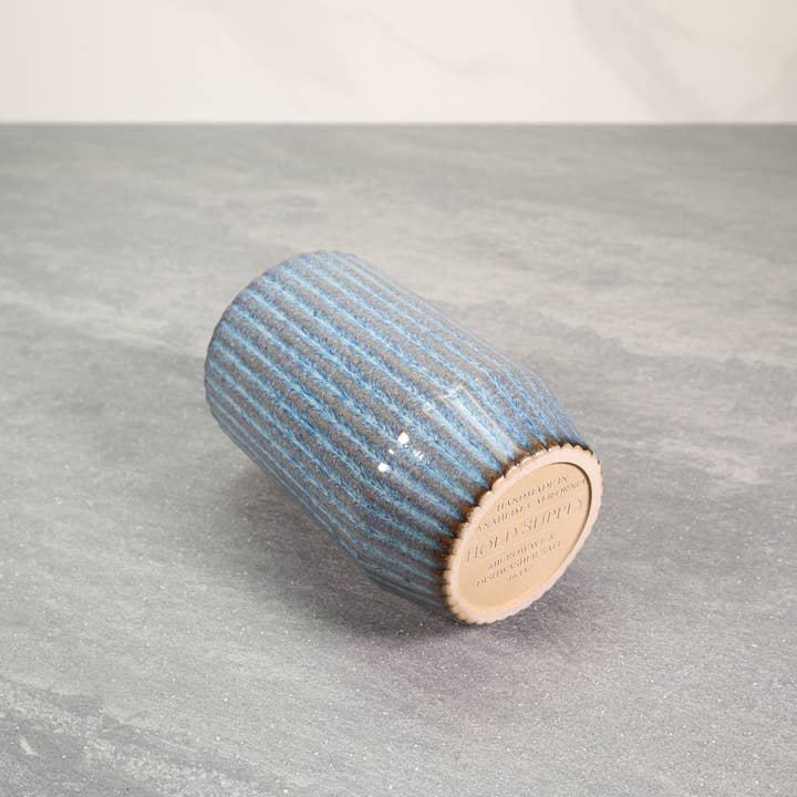 HOLD SUPPLY - Venta al por mayor Vaso/copa - Vaso de cerámica de gres acanalado redondo azul y gris de 16 oz
