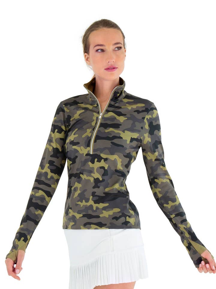 Demi-zip de performance à col montant et manches longues avec imprimé camouflage pour la vente par Inphorm