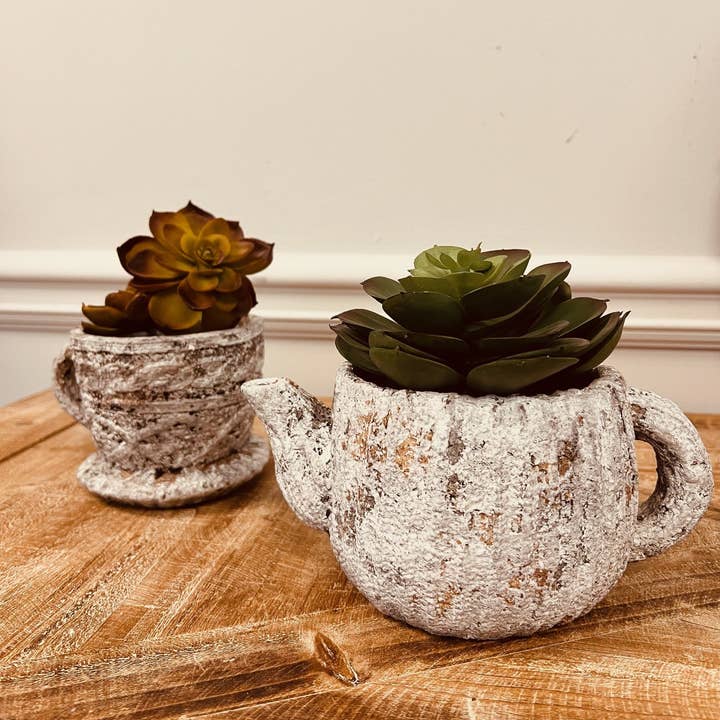 Vagabond Vintage - Wholesale Plant Pot - Cement Rustic Teapot Planter