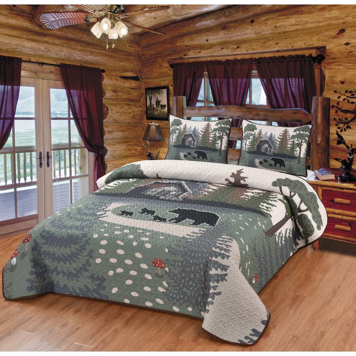 De Leon Collections - Wholesale Bedding Set - Whisper Trail Black Bear Cabin Decorative Quilt Bedding Set