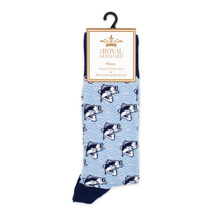 Men's I'd Rather be Fishing Socks Navy/Aqua/White One Size for wholesale by The Royal Standard