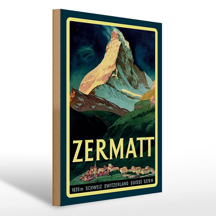 Wooden Sign Travel 30x40 cm Zermatt Switzerland 1620m Decor Sign for wholesale by Femer