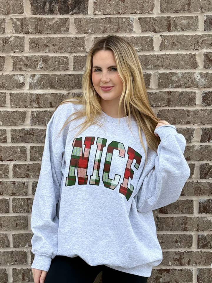 NAUGHTY/NICE FLANNEL VERSION REVERSIBLE SWEATSHIRT for wholesale by Adelle Linen