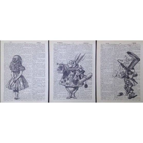 3 x Alice im Wunderland Wörterbuchdruck - Wörterbuchkunst für den Großhandel von Parksmoonprints