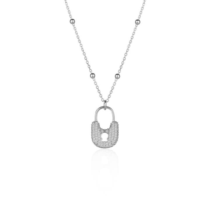 Halskette mit Schlossanhänger und Perlenkette aus Sterlingsilber für den Großhandel von Spero London