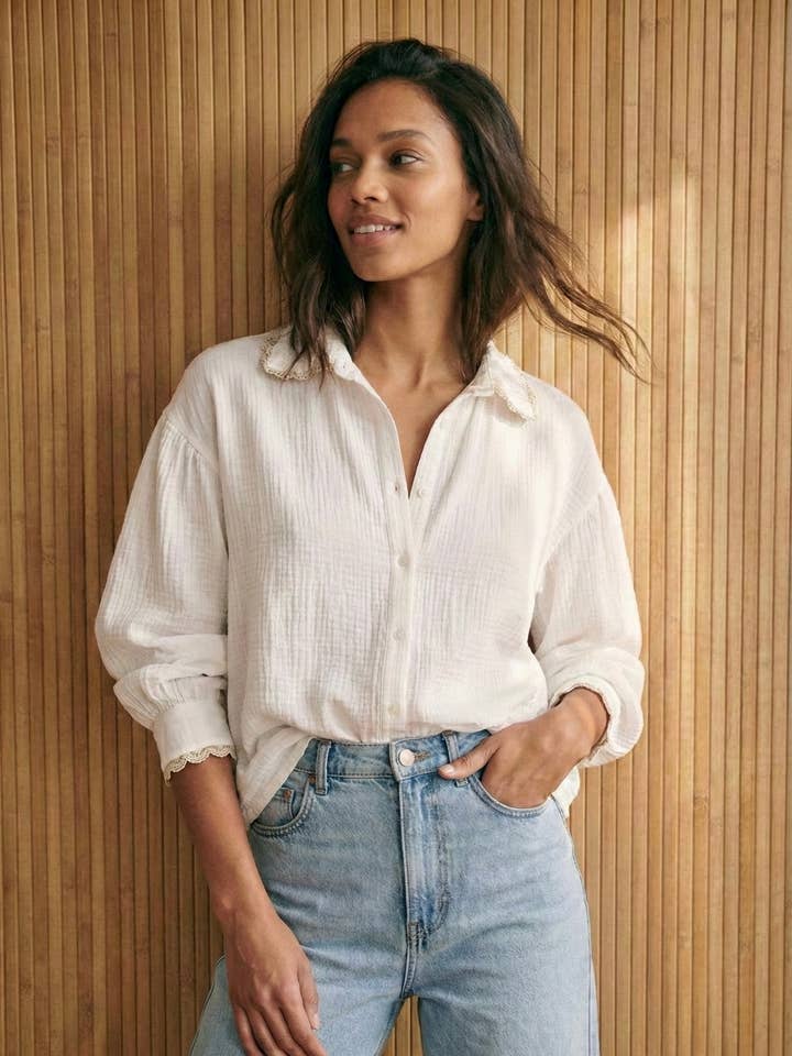 Cotton gauze lace shirt PC2615 for wholesale by Pépouz' Paris