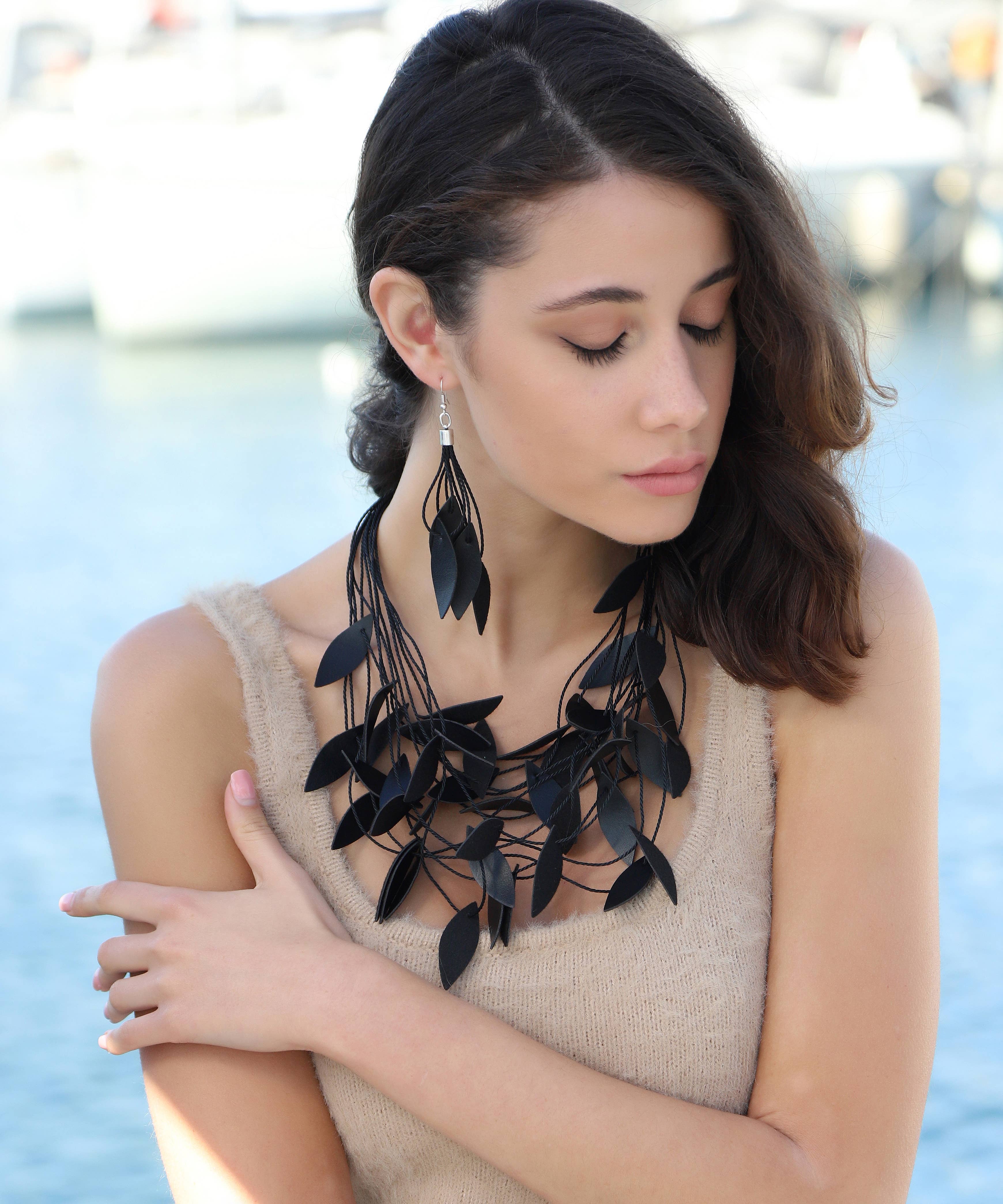 AVENS - Wholesale Jewelry Set - Handmade special design leather leaf jewelry set14