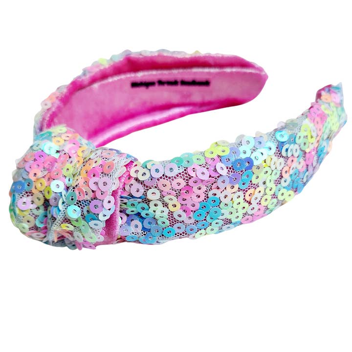 Knotted Classic Headband Pink and Sequin for wholesale by Michigan Threads Headbands