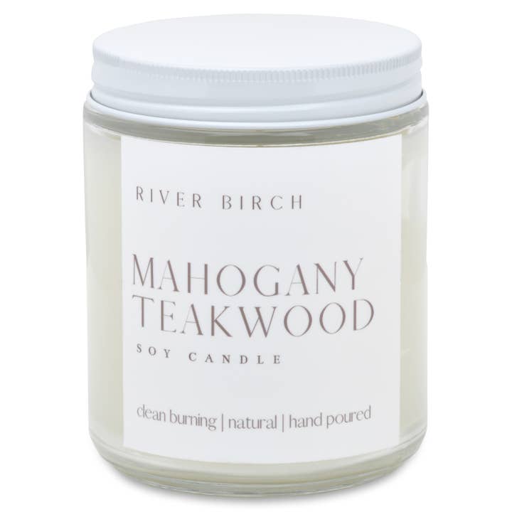 8.5oz Mahogany Teakwood - Clear Jar for wholesale by River Birch Candles