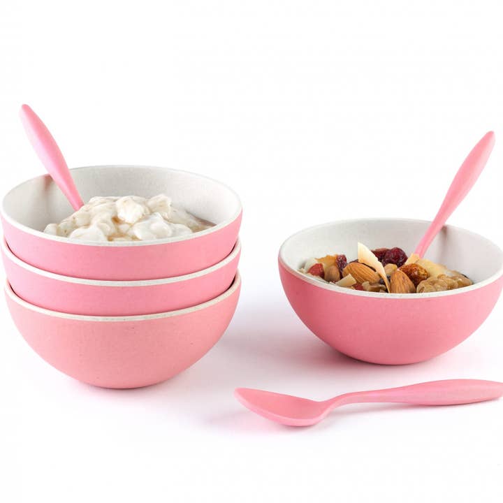 4 Small Bowls with Spoon Set-Pink for wholesale by Peterson Housewares & Artwares
