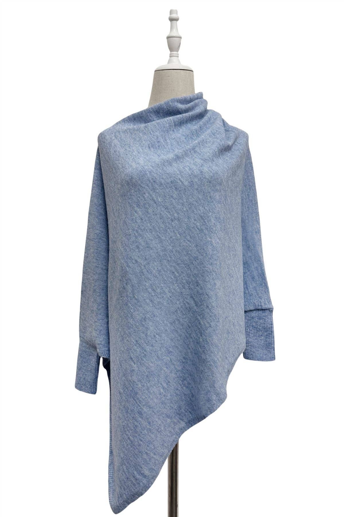 Fashion Scarf World – wholesale Poncho – Women's – Plain Cuffed Diagonal Drape Wool Poncho8