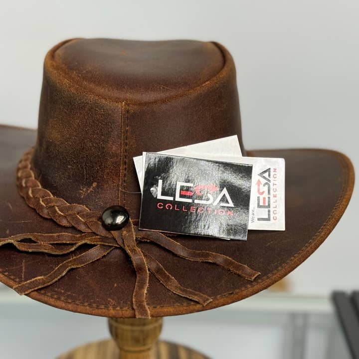 Lesa collection inc - Wholesale Hat Accessory - Men's - Gunner| Reddish Brown Leather Western Outback Cowboy Hat