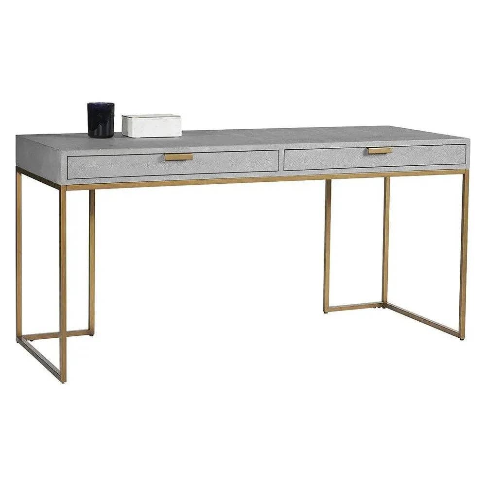 LOOMLAN – wholesale Console table – Jiro Desk - Grey Shagreen Antique Brass Legs3