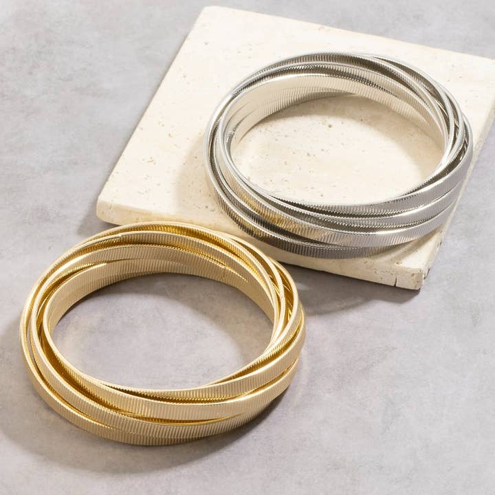 Wide Grooved Metallic Bangle Bracelets Set for wholesale by The Looks by Fame Accessories