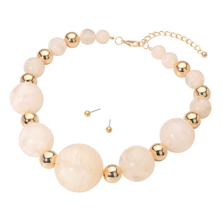 Sensibling Corp. - Wholesale Beaded/Pearl Necklace - Bold Marbled Resin Metal Ball Beaded Statement Necklace4