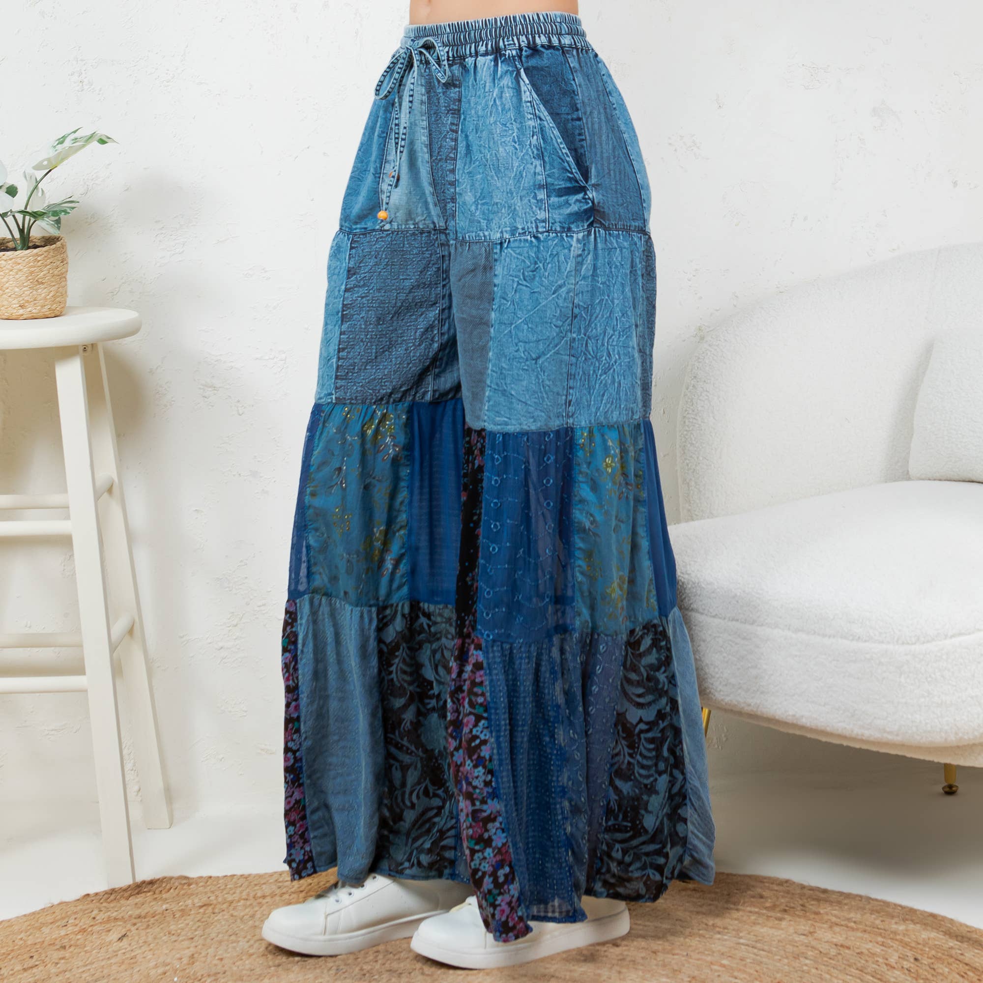 Young Threads - Venta al por mayor Pantalones - Mujer - Pantalones de Encaje y Punto con Inserciones de Parche en Denim de Capas Boho (Nuevo)2