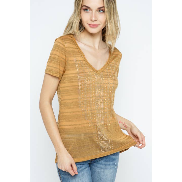 V-AUSSCHNITT KURZARM-OBERTEIL MIT STEINEN für den Großhandel von VOCAL