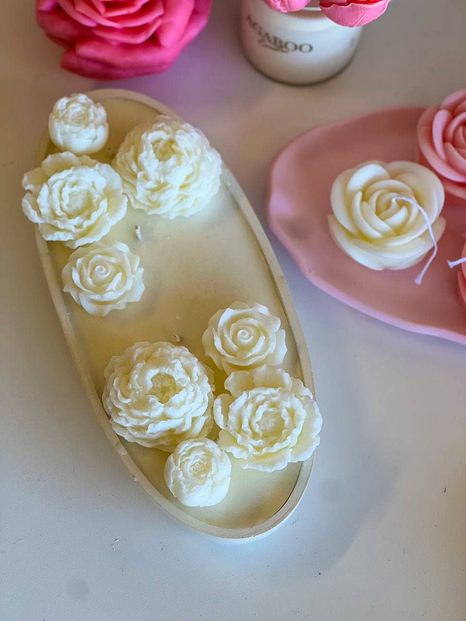 Agaboo Candle - Wholesale Jar/Filled Candle - Oval Floral Candle in Gypsum Vessel 1 1/4x11in0