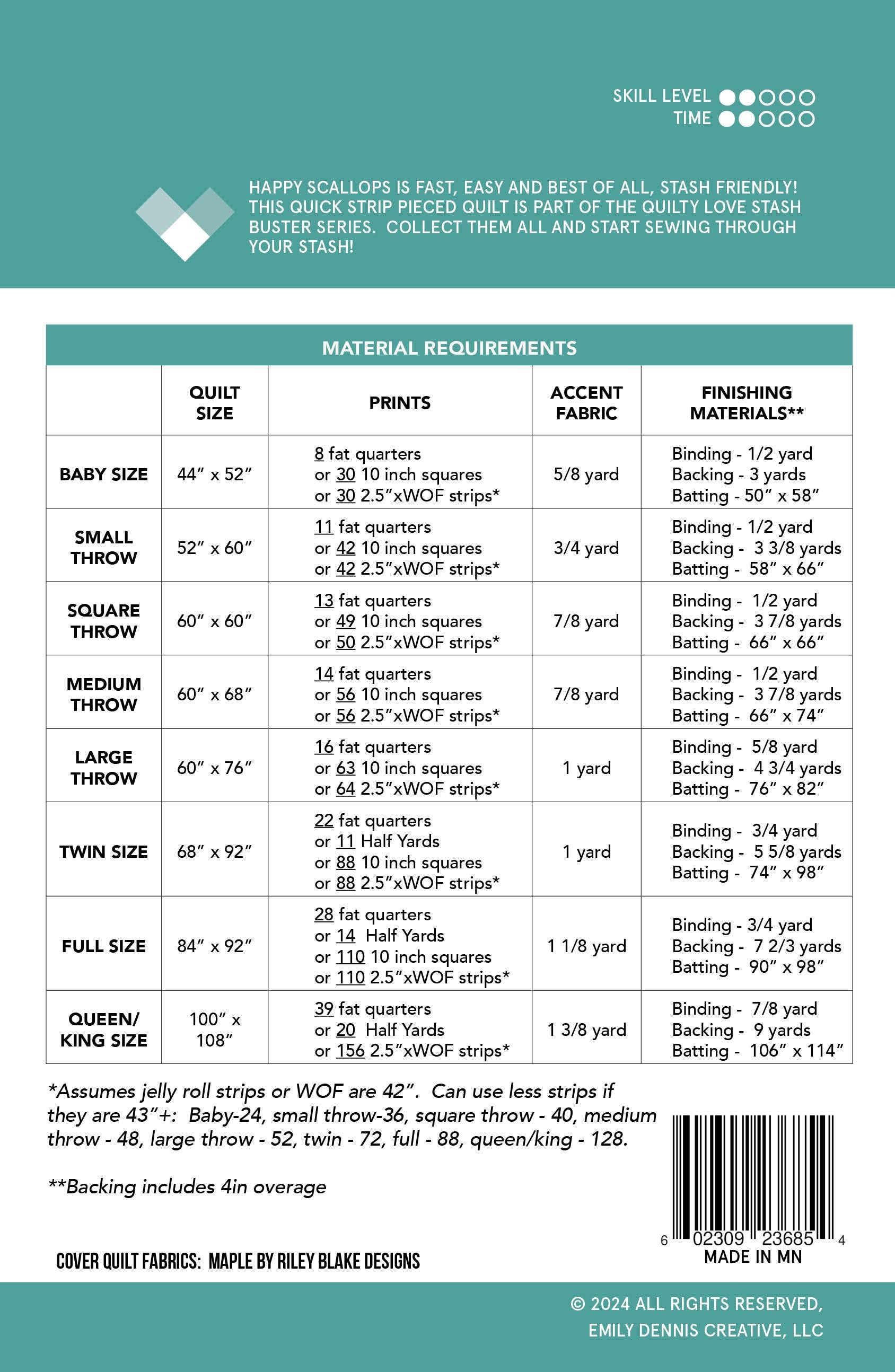 Quilty Love - Wholesale Craft Sewing Kit - Happy Scallops Printed PAPER pattern7