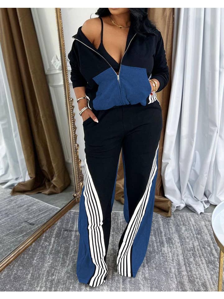 HIDDENBRAND - Wholesale Top & Pant Set (NOT Loungewear) - Women's - Colorblock Y2k patchwork crop jacket pants set 2pcs2