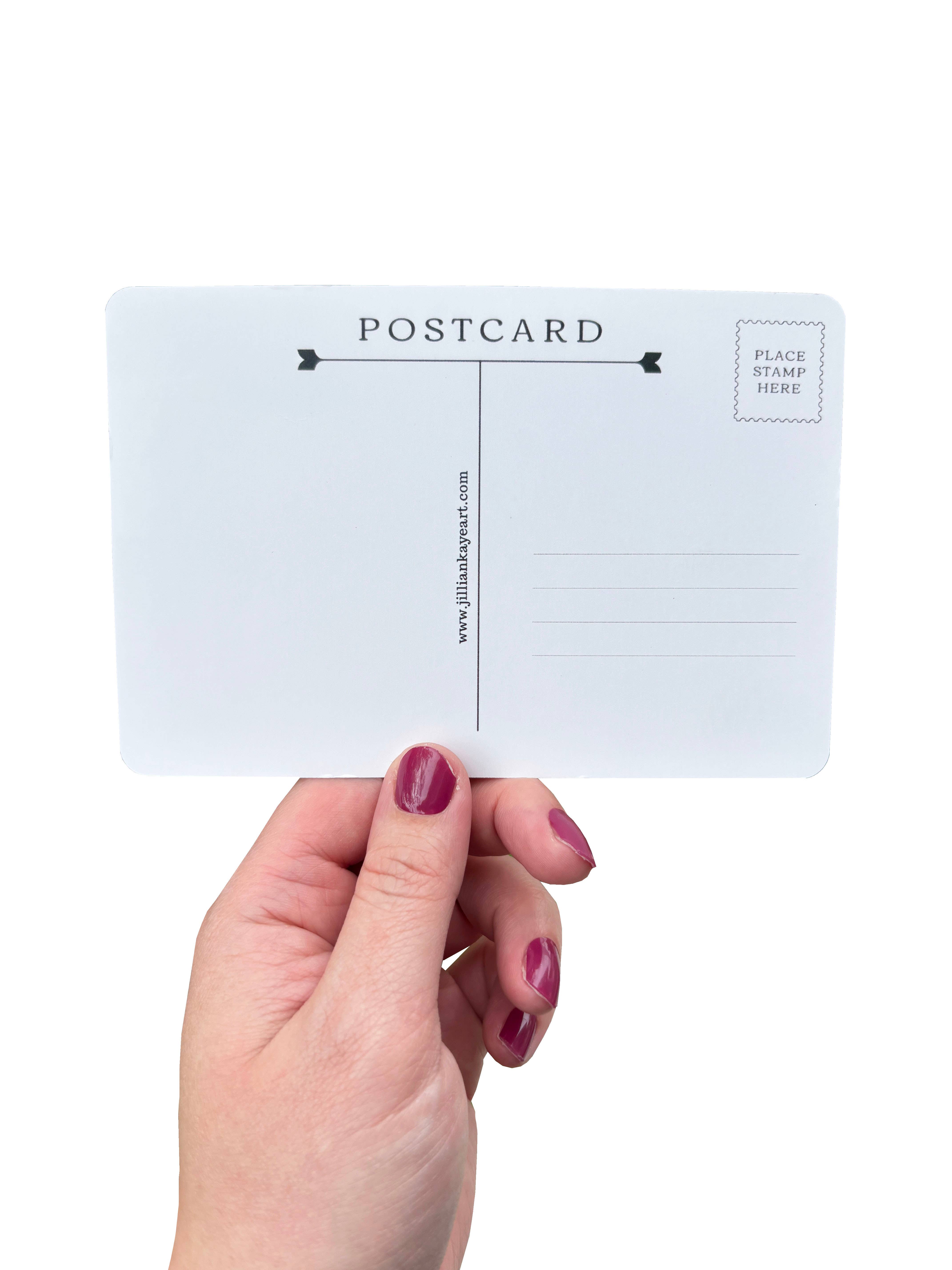 Jillian Kaye Art - Wholesale Postcard - Orange Postage Stamp Collage | 4x6 Postcard Stationery1