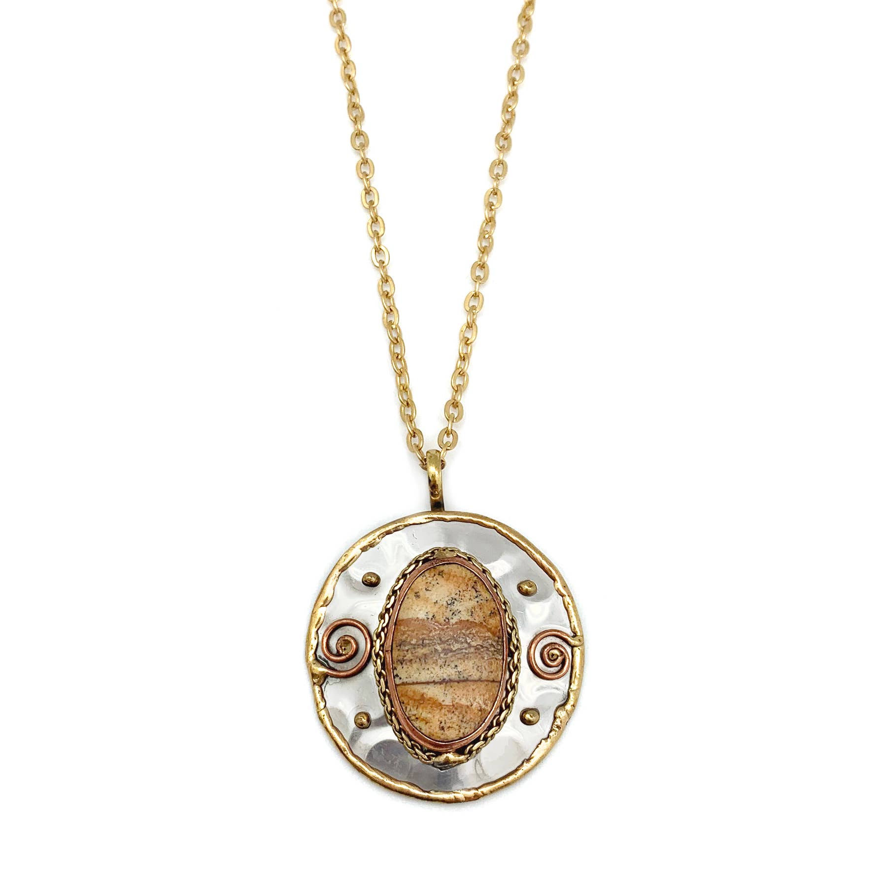Anju Jewelry - Wholesale Pendant/Charm Necklace - Mixed Metal and Picture Jasper Stone Pendant with Chain0