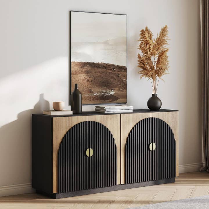 65 Inch Fluted Buffet Cabinet With Storage In Camel for wholesale on Faire2