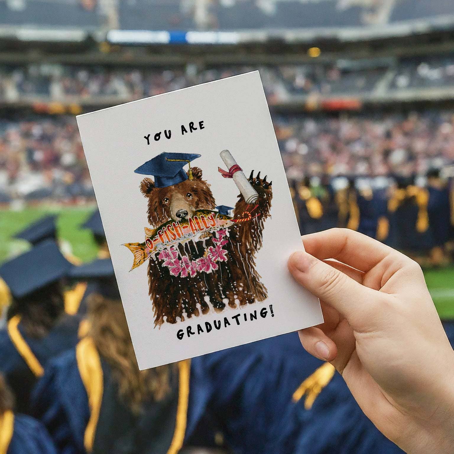Liyana Studio - Wholesale Graduation Card - Bear Fish Grad - Funny Graduation Card1