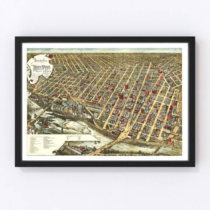 Vintage Map of Minneapolis, Minnesota 1891 for wholesale by Ted's Vintage Art