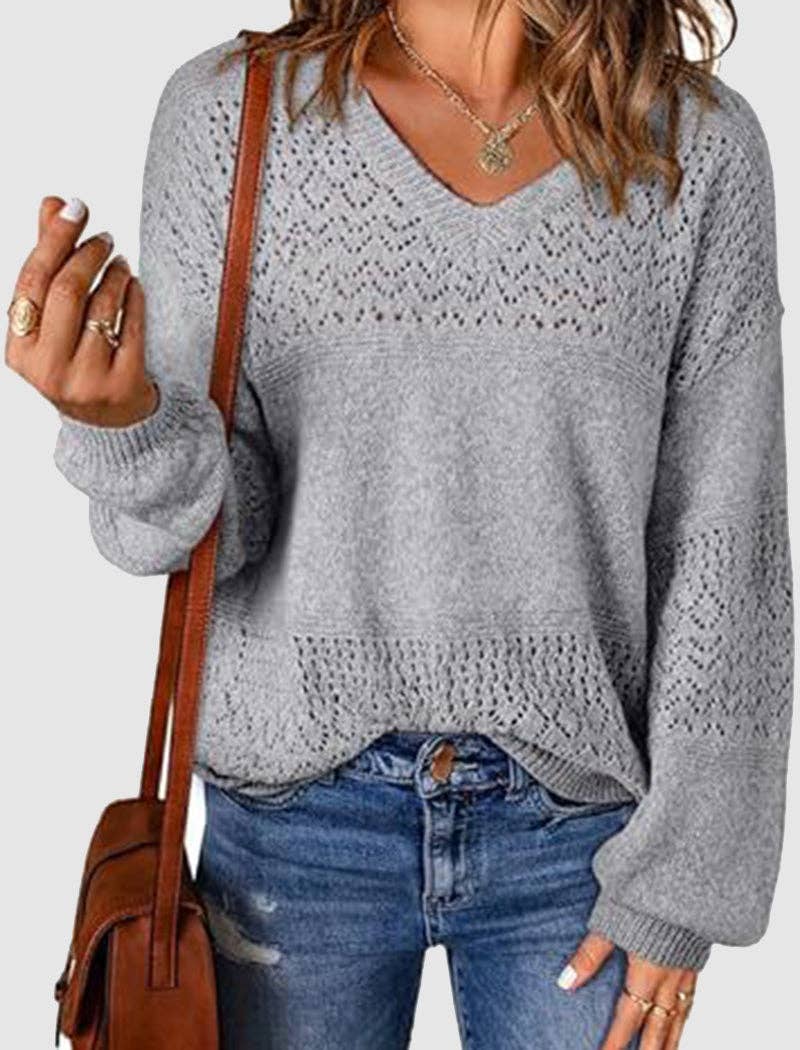 Masyal - Vente Pull en maille – femme - Pull à col en V découpé en tricot3