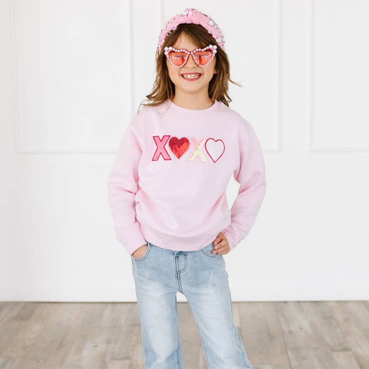 Sweet Wink - Wholesale Sweatshirt - Kids - XOXO Sequin Patch Valentine's Day Sweatshirt - Kids Clothing1