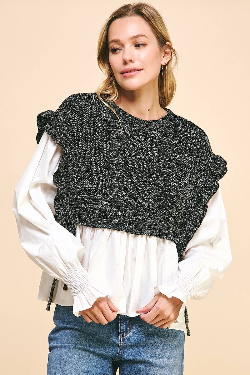 PINCH - Wholesale Blouse - Women's - WOVEN KNIT COMBO BLOUSE - 4974T (GREY)8