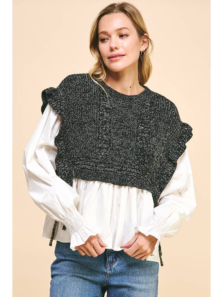 PINCH - Wholesale Blouse - Women's - WOVEN KNIT COMBO BLOUSE - 4974T7