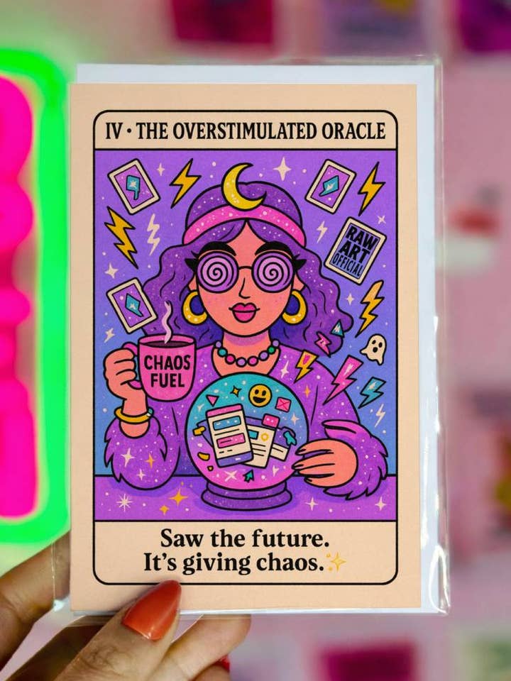 Carte de Tarot d'Anniversaire Amusante – Oracle Surexcité, Carte de Vœux Effrayante pour la vente par Hot Mess Paper Co.