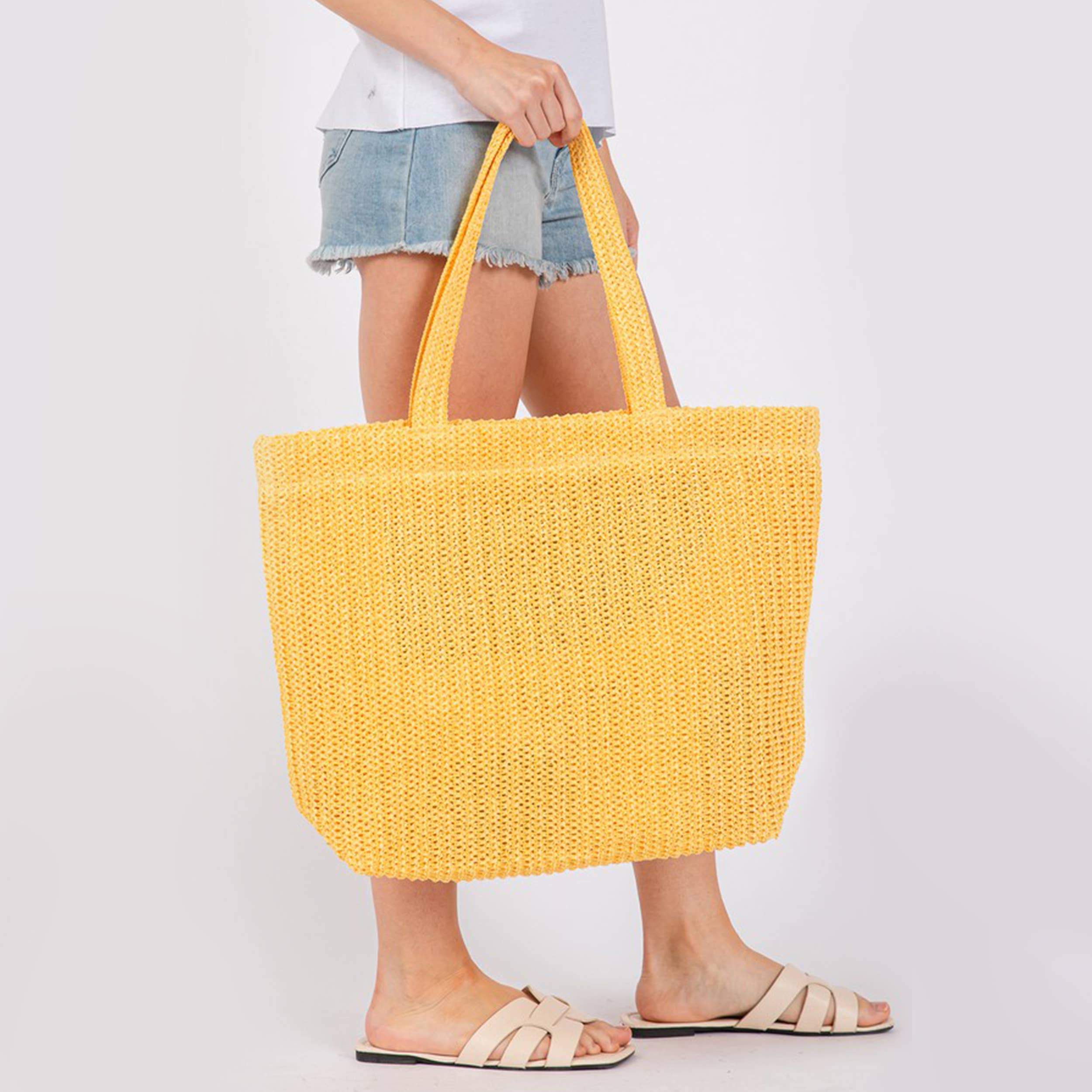 Hana - Wholesale Tote Bag - Women's - Solid Color Crochet Summer Straw Tote Bag53