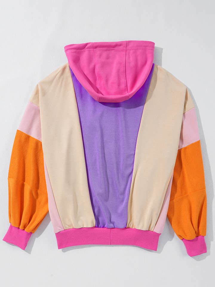 Grapefruit Orange FB Colorblock Patchwork Front Zip Up Hoodie for wholesale on Faire5