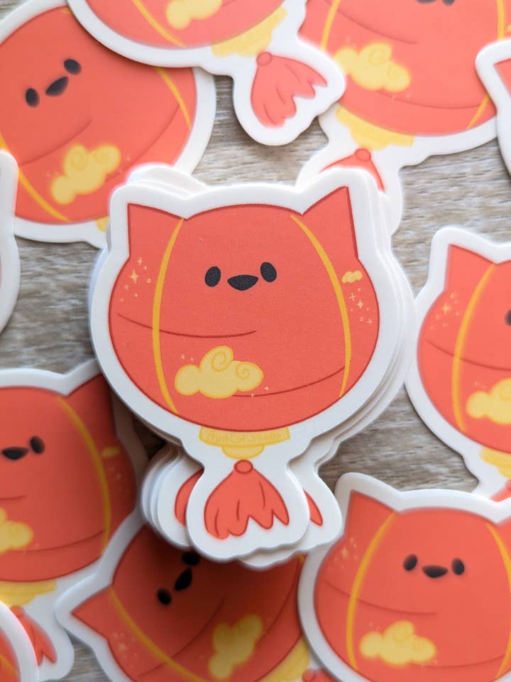 Cat Lantern Lunar New Year Matte Vinyl Sticker for wholesale by Fruit Cats Studio