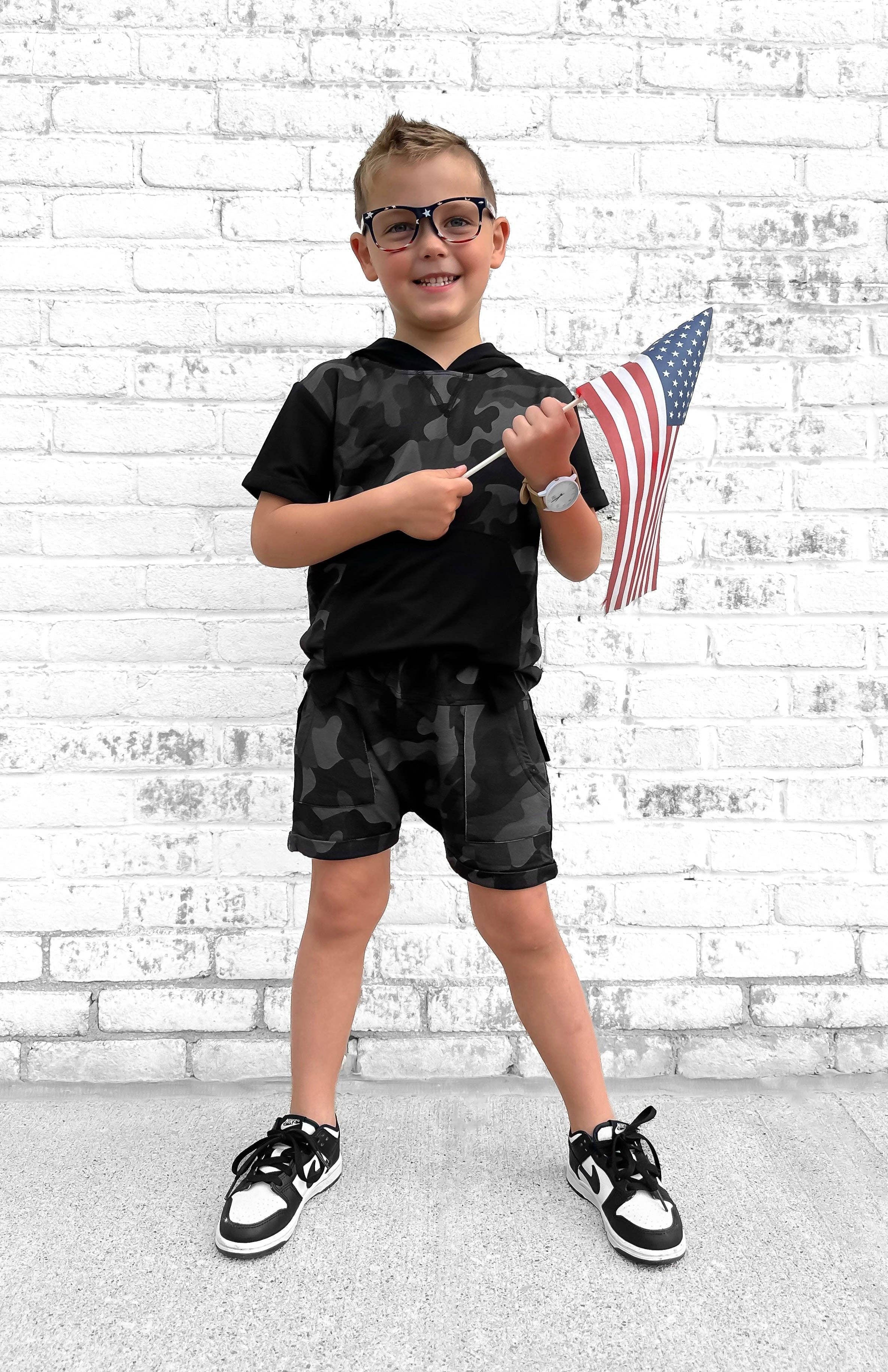 Remi + Rae Co. - Wholesale Hoodie - Kids - BAMBOO SHORT SLEEVE HOODIE - BLACK OPS7