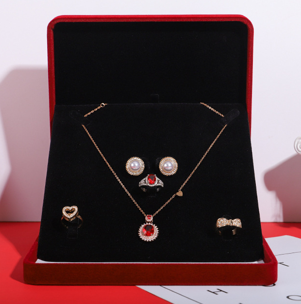 Zakka – wholesale Jewellery box/organiser – Velvet Jewelry Box Ring Pendant Necklace Earrings Burgundy4