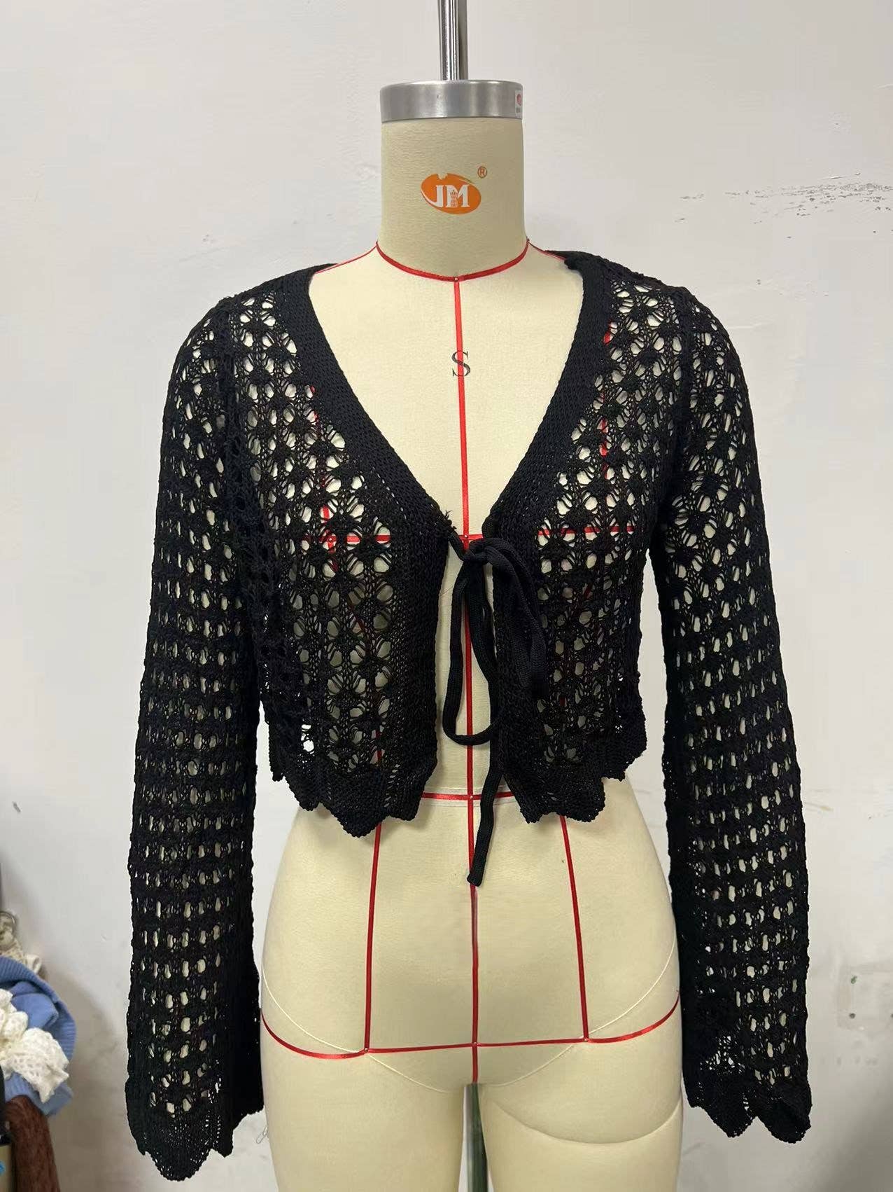 Rosa Clothing - Vente Cardigan – femme - Cardigan à manches évasées à lacets avec découpe solaire9