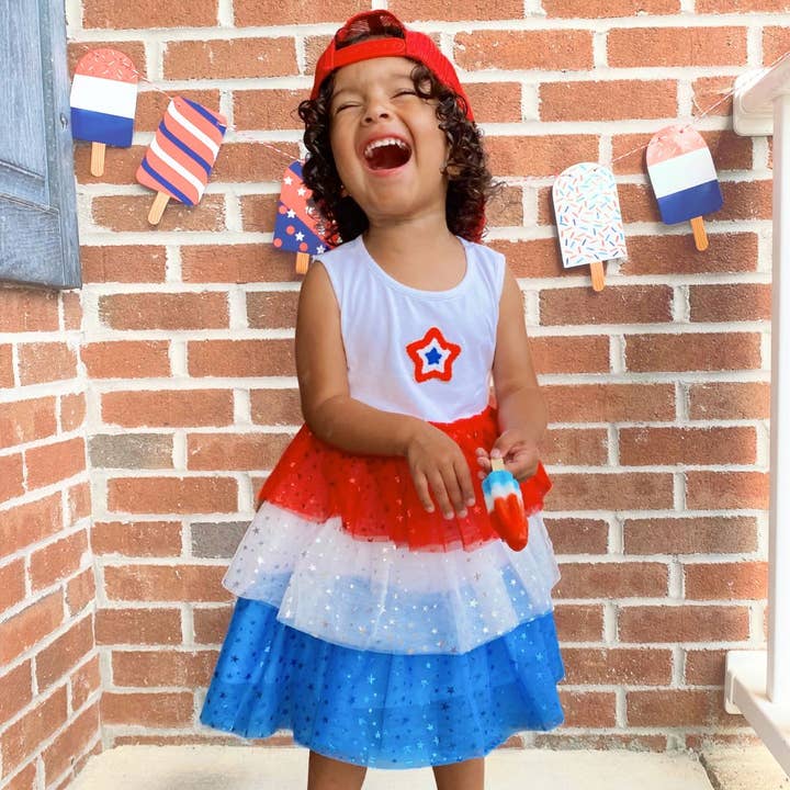 Sweet Wink - Wholesale Dress - Kids - Patriotic Star Patch Tank Tutu Dress - 4th of July - Girls