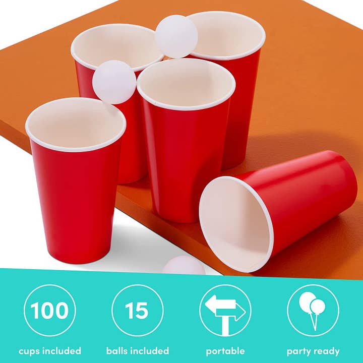 The Twiddlers – wholesale Engångskopp – öl pong dricka spel set: 100 röda plastkoppar och 15 Bal